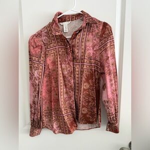H&M - Women's Pink and Brown Paisley Blouse - XS - New not worn. No tags.